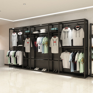 Diseño de <span class=keywords><strong>Tienda</strong></span> Completo: Estantería Metálica Ecológica para Artículos Deportivos, con Placa Trasera para Montaje en Suelo y Pared, Estante para Ropa Masculina para Tiendas de Ropa - Product Image 1