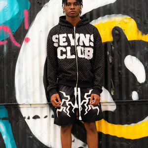 Haute Qualité Térylène/Polyester Fermeture Éclair Jambe Full Zip Jogger Personnalisé Strass En Détresse Broderie D'été Smart Casual Survêtement - Product Image 5