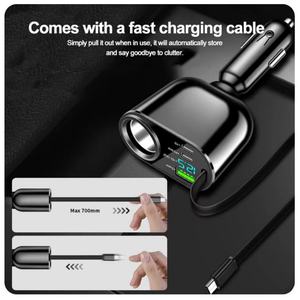 Cargador de Coche Retráctil 4 en 1 de 90W, Cargador de Coche Eléctrico USB de 100W 12V 24V de Aluminio, Estación de Carga Rápida Tipo C - Product Image 4