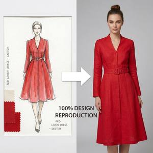 Vestido <span class=keywords><strong>Maxi</strong></span> de Lino Orgánico Rojo Rubí Personalizado |   Fábrica de Ropa Certificada por SEDEX |   Vestido de Lino Rojo OEM ODM, Entrega al por Mayor en 15 Días - Product Image 2