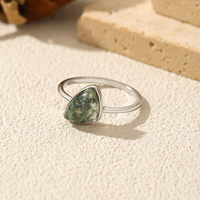 Cincin Batu Akik Lumut Sintetis Geometris Vintage Mewah Ringan Perak Sterling 925 Perhiasan Berkualitas Tinggi Hadiah Ulang Tahun untuk Wanita