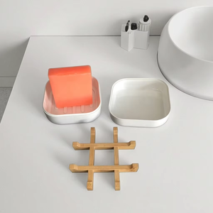 Support carré en bambou naturel durable pour savon solide avec couvercle et plateau de drainage en bambou pour savon écologique extérieur - Product Image 4