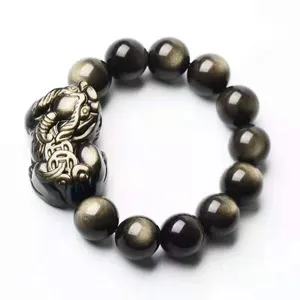 Groothandel Natuurlijke Healing Kristallen Gouden Glans Obsidiaan Armband Chinese Lucky Bixie Armbanden