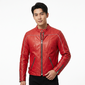Men's Genuine Leather Motorcycle Jacket Mandarin Collar Waterproof Breathable Eco-Friendly <b>Winter</b> Custom Leather Jackets - Product Image 1