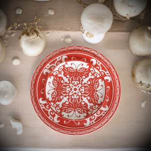 Service d'assiettes personnalisables en porcelaine fine à motif floral rouge, 4 pièces, compatibles lave-vaisselle, style chinois, pour mariage, restaurant, maison - Product Image 3