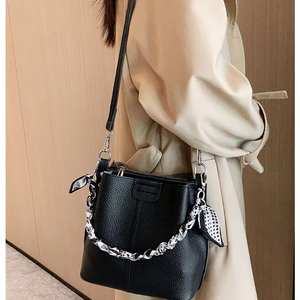 Nouveau sac seau en PU pour femme, style coréen vintage, grande capacité, bandoulière large, sac à bandoulière croisé - Product Image 2