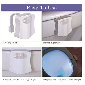 Lumière LED pour siège de toilette, 16 couleurs, capteur de mouvement humain, lampe automatique, lumière nocturne activée par le mouvement, accessoires de salle de bains - Product Image 4