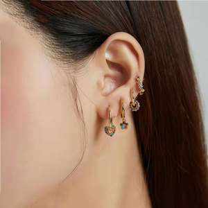 <strong>Sterling</strong> <strong>Silver</strong> 925 <strong>Silver</strong> Post Needle Dangle <strong>Hoop</strong> <strong>Earrings</strong> <strong>Small</strong> Heart-Shaped Cubic Zirconia Trendy Women &amp; Men Party - Product Image 2