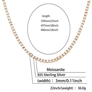 INS Hip Hop 3mm Moissanite S925 Chapado en plata pura con platino verdadero una fila collar de cadena de tenis joyería - Product Image 3