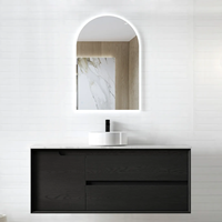 Meuble-lavabo mural moderne en chêne noir avec caractéristiques résistantes à l'eau et faciles à nettoyer, miroir non inclus, pour salle de bain