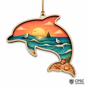 Ornement de dauphin découpé au laser en contreplaqué de peuplier, personnalisé ODM, pour décoration nautique de plage et de bord de mer, conforme CPSC, DDP - Product Image 1