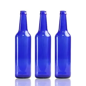 小野高品质500毫升空钴蓝长颈啤酒玻璃瓶饮料葡萄酒酒精饮料瓶