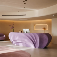 Mostrador de Recepción Comercial Extensible con Diseño Moderno y Elegante de Flores de Lavanda, Barra Curva Creativa para Oficinas, Edificios, Centros Comerciales y Hoteles, en PETG