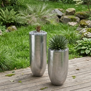 Jardinières en fibre de verre sur mesure, grandes, argentées métalliques, pots de fleurs décoratifs pour la décoration intérieure des halls d'hôtels et des bâtiments commerciaux - Product Image 6