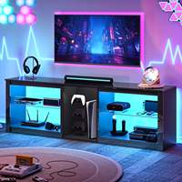 Meuble TV de Luxe Brillant avec Éclairage LED, Console Multimédia Moderne, Étagères en Bois, Rangement Gaming pour Salon
