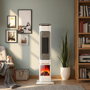 Calentador Eléctrico de Torre Metálico de 2000W, Protección Contra Sobrecalentamiento, Portátil, Cerámica PTC, Temporizador de 12 Horas, Control Táctil, <span class=keywords><strong>Llama</strong></span> <span class=keywords><strong>3D</strong></span> - Product Image 1