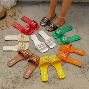 Wholesale Classic Summer Slides Ladies <b>Sandals</b> Fashion PU Leather Outdoor Female Shoes Non-slip <b>Flat</b> Bottom Women's slippers - Product Image 1