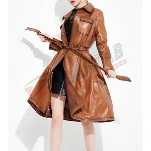 Genuine <b>Leather</b> <b>Jacket</b> <b>Women</b> <b>Vintage</b>-Sheepskin Coat Breathable Long Spring Autumn Cotton Trench-Coats With-Belted - Product Image 1