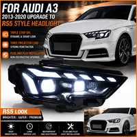 Kit de modernisation des phares de voiture Audi A3 8V 2013 à 2020 style RS, double lentille LED, avec boîtier noir et accessoires LED DRL