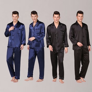 Black <strong>Pajamas</strong> <strong>Set</strong> for <strong>Men</strong> Man Satin <strong>Pajamas</strong> Pjs With Pants L-3XL <strong>Pajama</strong> Navy Color Sleepwear - Product Image 2
