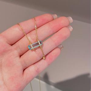 S925 Pure Silver Iceberg Series Cool Blue <b>Water</b> Droplet Necklace Niche Design Versatile High-End Luxury <b>Crystal</b> Necklace - Product Image 2