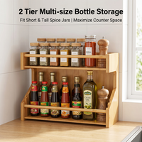 Étagère à épices en bambou à 2 niveaux de qualité supérieure pour comptoir de cuisine, étagère à condiments double couche pour armoire et rangement de bar à café
