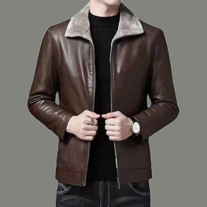 Liquidación: Chaqueta de invierno de una pieza para <span class=keywords><strong>hombre</strong></span>, estilo ejecutivo, <span class=keywords><strong>con</strong></span> solapa de piel, cálida, para <span class=keywords><strong>hombre</strong></span> de mediana edad, de piel de oveja. - Product Image 4