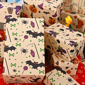 Papier cadeau d'Halloween en rouleau, papier kraft, design mignon d'Halloween, vente en gros pour boîtes cadeaux, fournitures de fête - Product Image 3