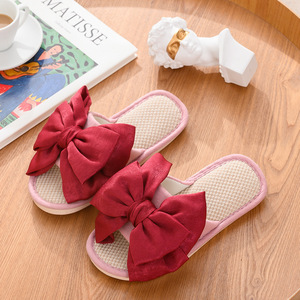 Wholesale New Fashionable Silk Bow Cotton Linen <b>slippers</b> Indoor and Outdoor Wear pink Plush <b>Slipper</b> - Product Image 6