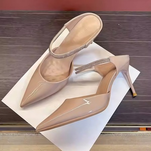 Zapatos de tacón alto negros con suela roja, estilo slip-on, para mujer, nuevo estilo 2026, sexys, de vestir, de tacón de aguja, con punta y talón descubiertos, de una sola pieza. - Product Image 3