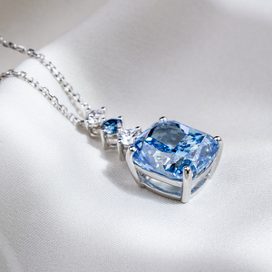 Messi Jewelry Customized MSN-906 Fashion PT950 7.2ct <b>Cushion</b> Shape <b>Blue</b> Lab Grown Diamond Necklace - Product Image 2