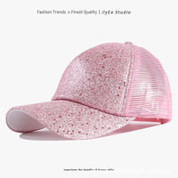 Topi Bisbol Wanita Mewah Impor, Model Jaring Musim Panas, Berpayet, 6 Panel, Dapat Disesuaikan, Model Hard-Top, Deep-Crown, Gaya Eropa Amerika
