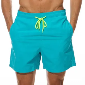 New 2023 Custom Wholesale Summer Elastic Waist Mens Running 100% Polyester Solid Color Drawstring Swim Mesh Beach Shorts