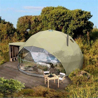 Dôme de glamping de luxe pour 6 personnes, structure en aluminium moderne + polycarbonate, avec rideaux de salle de bain