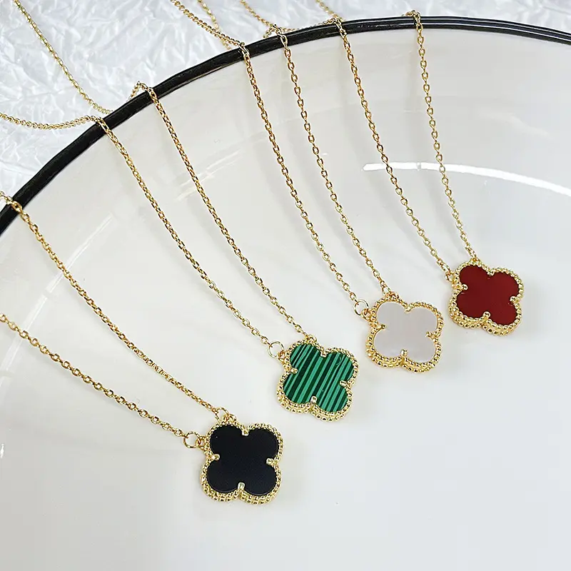 wholesale price fine jewelry a 18K real gold plated four leaf clover necklace Stainless steel clover necklace for women