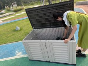 Armoire de rangement extérieure en HDPE écologique, verrouillable, à double <span class=keywords><strong>porte</strong></span>, pour jardin, patio, cour, facile à assembler, 120 gallons, résistante aux intempéries - Product Image 5
