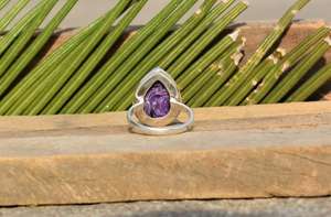 92.5 Sterling Silver Natural Charoite Gemstone Smooth Pear Shape Women Cute Jewelry <b>Finger</b> <b>Ring</b> Gift Wholesale - Product Image 4