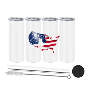 usa warehouse 20oz vacuum insulated tumbler cups stainless steel sublimation blanks straight skinny tumbler with straw