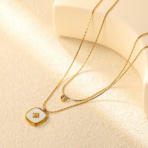 Collier superposé avec pendentif cœur et carré, ton or, serti de pierres, chaîne claviculaire multi-brins pour femme, bijou cadeau - Product Image 3