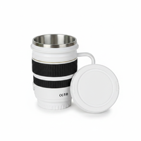 Mug en acier inoxydable en forme d'objectif d'appareil photo avec poignée, tasse à café originale, tasse à eau, logo personnalisé, vente en gros, cadeau