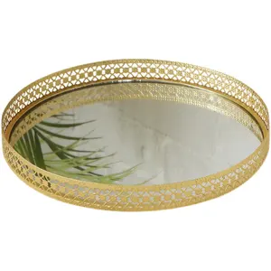 Золотой Круглый Декоративный зеркальный поднос для раковины, металлический зеркальный поднос для ювелирных изделий