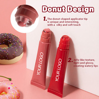 Applicateur de gloss à lèvres en silicone en forme de beignet, finition miroir haute brillance, baume à lèvres hydratant végétalien pour marque privée