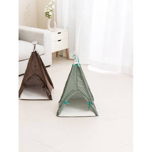 Tente indienne en bois massif pour animaux de compagnie, cage pliable pour petits animaux avec motif triangulaire pour chiens pour le salon - Product Image 1