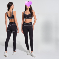 Bra Berkinerja Tinggi, Celana Yoga Pinggang Tinggi Pengangkat Bokong, Set Yoga Olahraga Wanita Warna Kontras