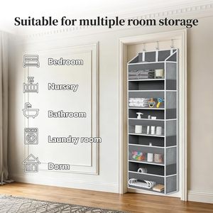 Organizador para colgar sobre la puerta con 5 bolsillos, almacenamiento colgante con ventanas transparentes y bolsillos laterales de malla para armario, baño, dormitorio - Product Image 5