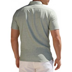 Chemise décontractée en lin à manches courtes boutonnée pour homme FOXA – Respirante, idéale pour l'été, la plage, les mariages et les vacances - Product Image 4