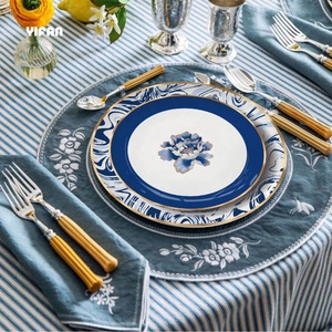 YIFAN Fine Country Style Vintage Floral Bone China Dinner Sets Elegant Blue Flower <b>Ceramic</b> Charger <b>Plates</b> for Wedding Decoration - Product Image 5