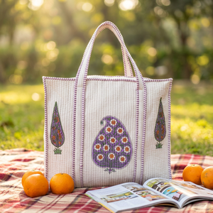 Designer Style Bohemian Embroidered Cotton <b>Tote</b> <b>Bag</b> <b>with</b> Elegant Floral Design Secure <b>Zipper</b> Closure Women's <b>Large</b> Capacity - Product Image 3