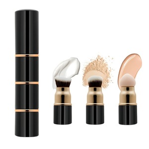 Custom logo 3-in-1 Face Makeup Brush Set Flat Brush Plastic Handle Synthetic Hair Retractable <b>Foundation</b> Loose Powder Brushes - Product Image 4