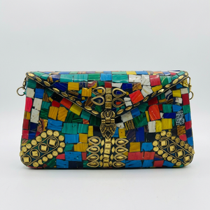 Bolso de Mano Tipo Clutch de Metal con Mosaico Hecho a Mano, Bolso de Noche con Solapa, Ligero, Impermeable, para Fiestas y Eventos, Personalizado para Mujeres - Product Image 1